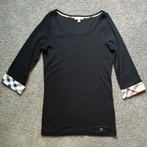 BURBERRY BLACK BRIT CUFF CHECK 3/4 SLEEVE SHIRT SIZE L